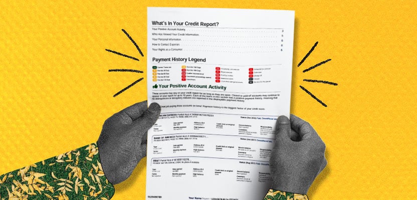 Credit report showing payment history