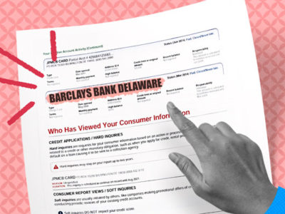 Credit report showing Barclays Bank Delaware inquiry