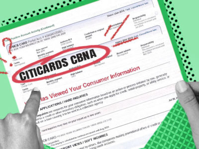 Credit report showing Citicards CBNA hard inquiry