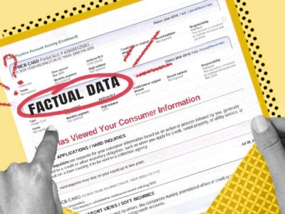 Credit report showing Factual Data hard inquiry