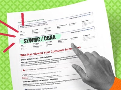 Credit report showing SYWMC/CBNA inquiry