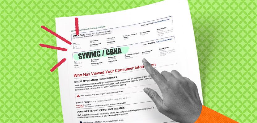 Credit report showing SYWMC/CBNA inquiry