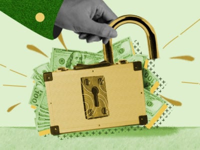 Locked suitcase of money representing secured loan