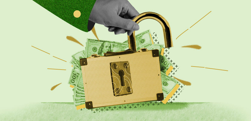 Locked suitcase of money representing secured loan