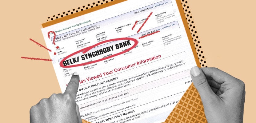 Credit report showing Belk/Synchrony Bank inquiry