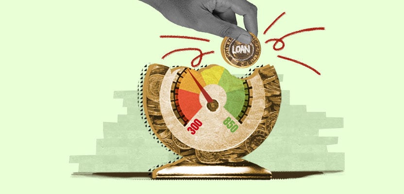 Hand building a credit score gauge representing credit-builder loan