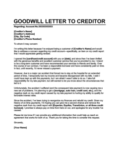 example of a goodwill letter to send to a creditor