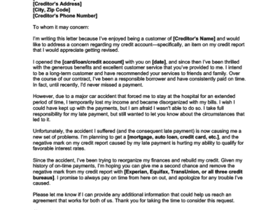 example of a goodwill letter to send to a creditor