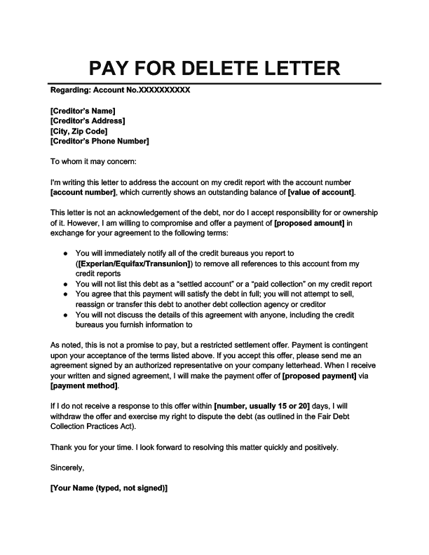 PayforDelete Letter Template Free Downloads & How to Write