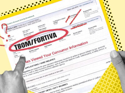 Credit report showing TBOM/Fortiva inquiry