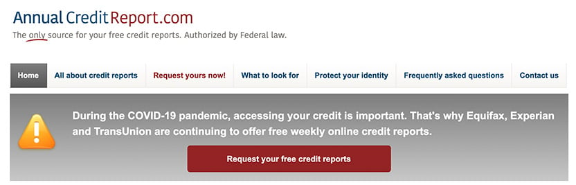 First screen on AnnualCreditReport.com