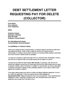 debt settlement letter requesting pay for delete collector template