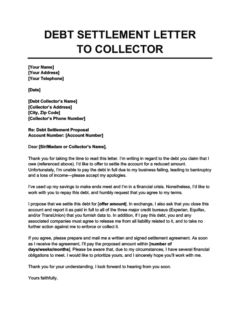 debt settlement letter to collector template