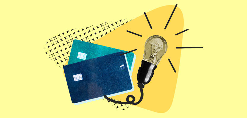 Lightbulb attached to credit card representing clever credit hack