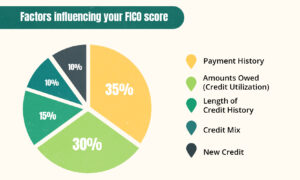 FICO credit score factors pie chart