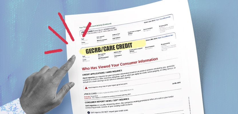 Credit report showing GECRB/CareCredit inquiry