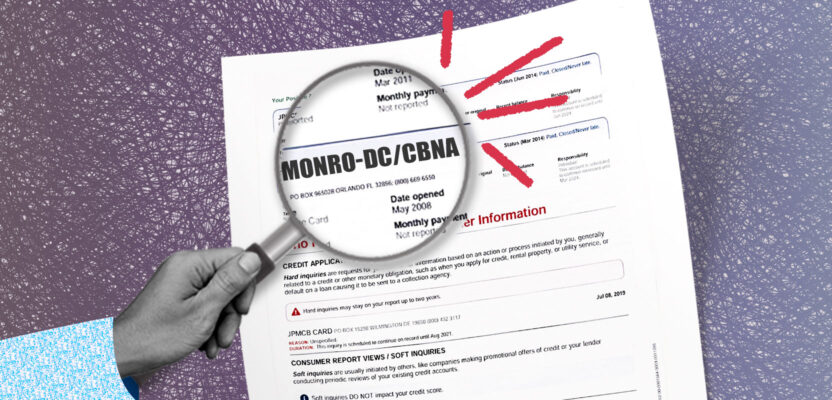 Credit report showing MONRO-DC/CBNA inquiry