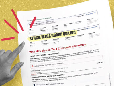 Credit report showing SYNCB/MEGA Group USA Inc inquiry