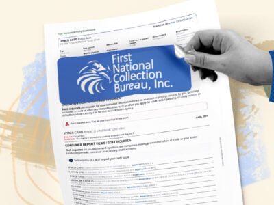 Credit report showing First National Collection Bureau collection account