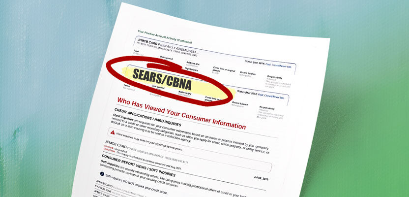 Credit report showing Sears/CBNA inquiry