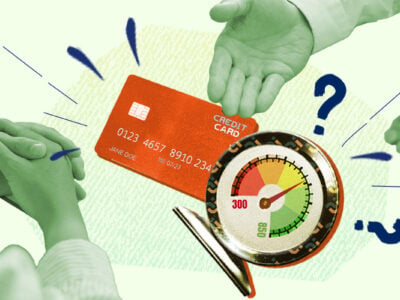 Clasped hands by a credit card representing credit counseling