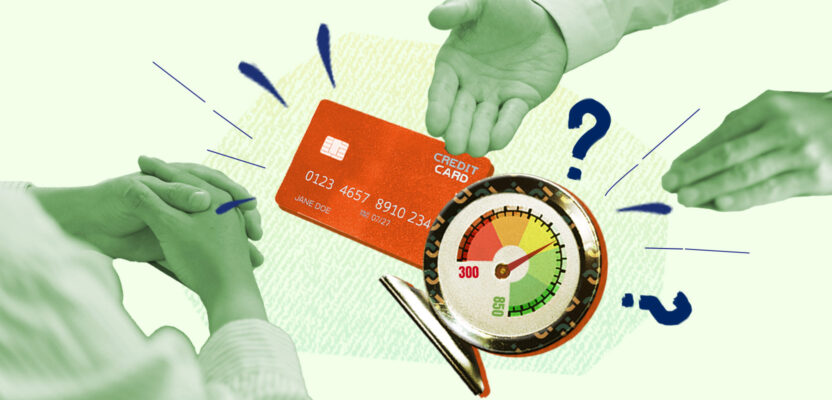 Clasped hands by a credit card representing credit counseling