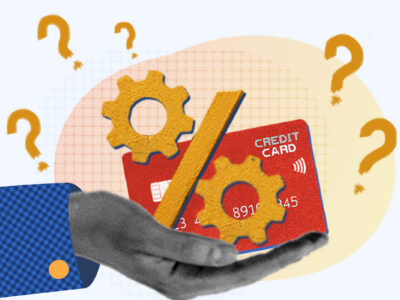 Credit card and percentage sign representing how credit card interest works