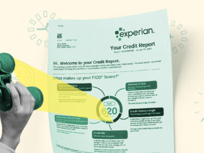 Binoculars pointed at credit score on credit report