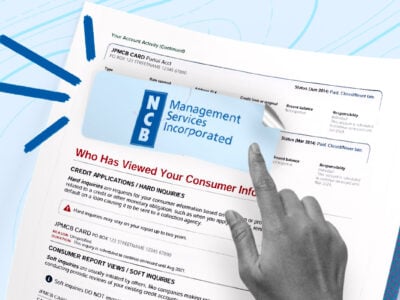 Credit report showing NCB Management Services collection account