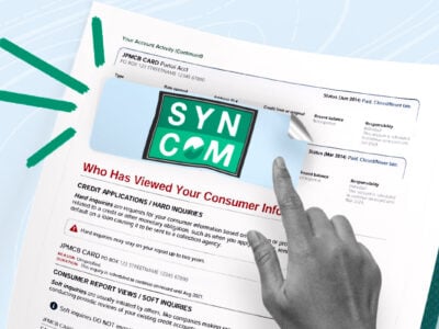 Credit report showing Synergetic Communications (SynCom) collection account