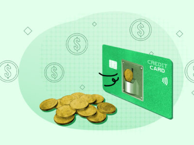 Slot in credit card depositing coins that represent cash back