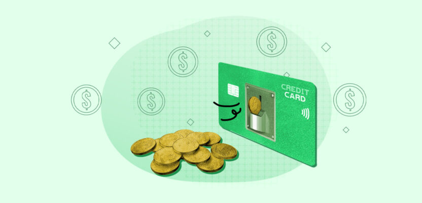 Slot in credit card depositing coins that represent cash back