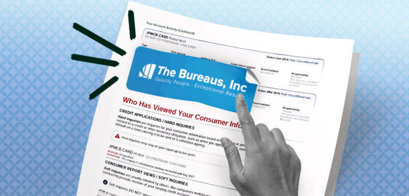 Credit report showing The Bureaus collection account