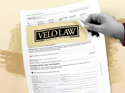 credit report showing Velo Law collection account