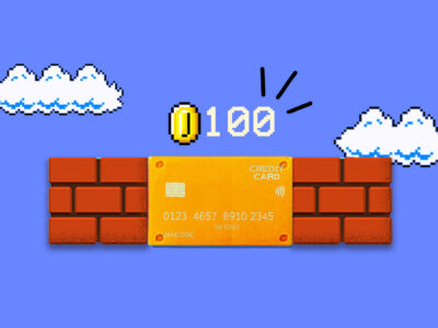 Screen showing 100 points in a video game symbolizing credit card points