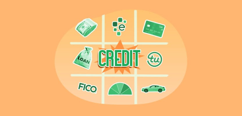 Icons depicting various types of credit on a grid representing what credit is