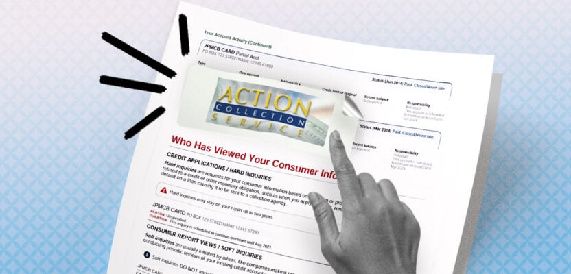 Credit report showing Action Collection Services collection account