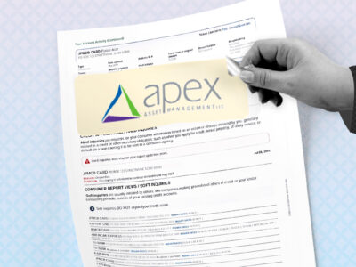 Credit report showing Apex Asset Management collection account