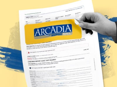 Credit report showing Arcadia Recovery Bureau collection account