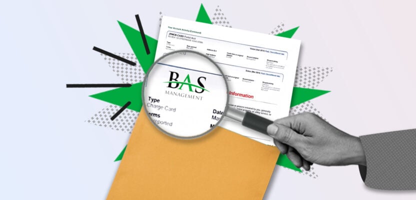 Credit report showing BAS Management collection account