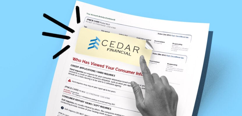 Credit report showing Cedar Financial collection account