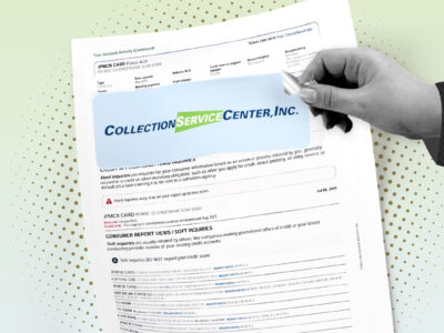 Credit report showing Collection Service Center collection account