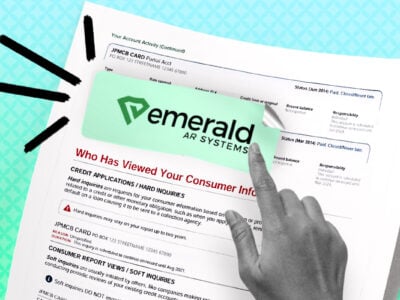 Credit report showing Emerald AR Systems collection account