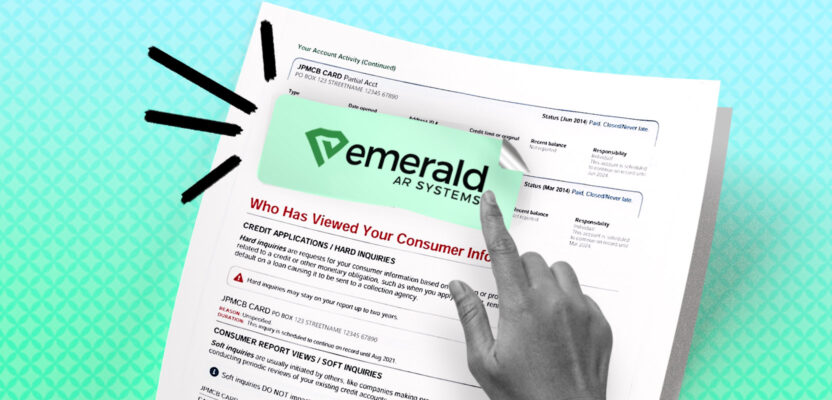 Credit report showing Emerald AR Systems collection account