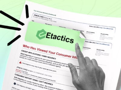 Credit report showing Etactics collection account