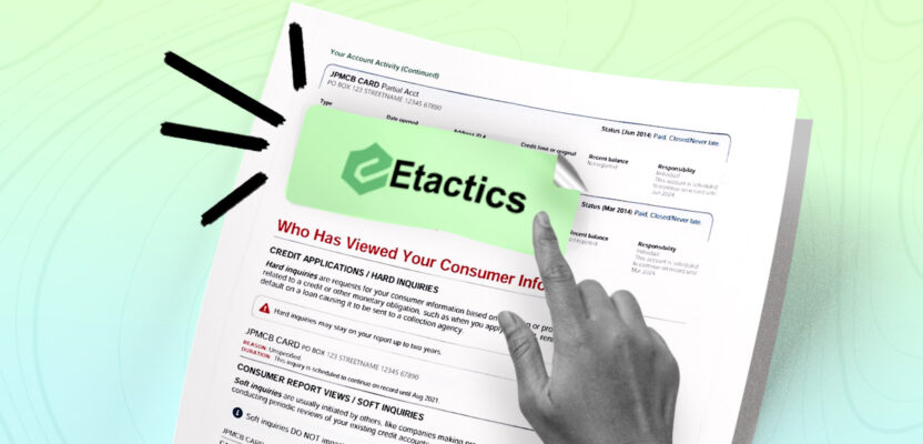 Credit report showing Etactics collection account