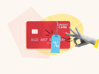 Credit card with zero interest tag attached