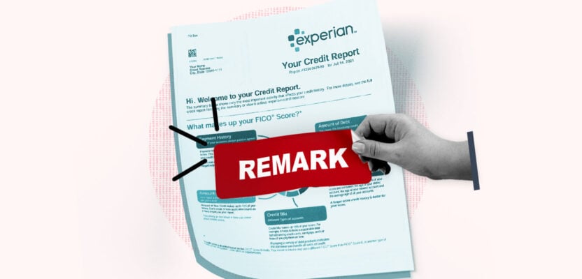 Remark sticker being removed from a credit report