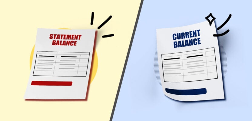 Paper reading statement balance next to one reading current balance