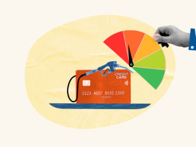 Credit card with gasoline pump representing gas card for bad credit